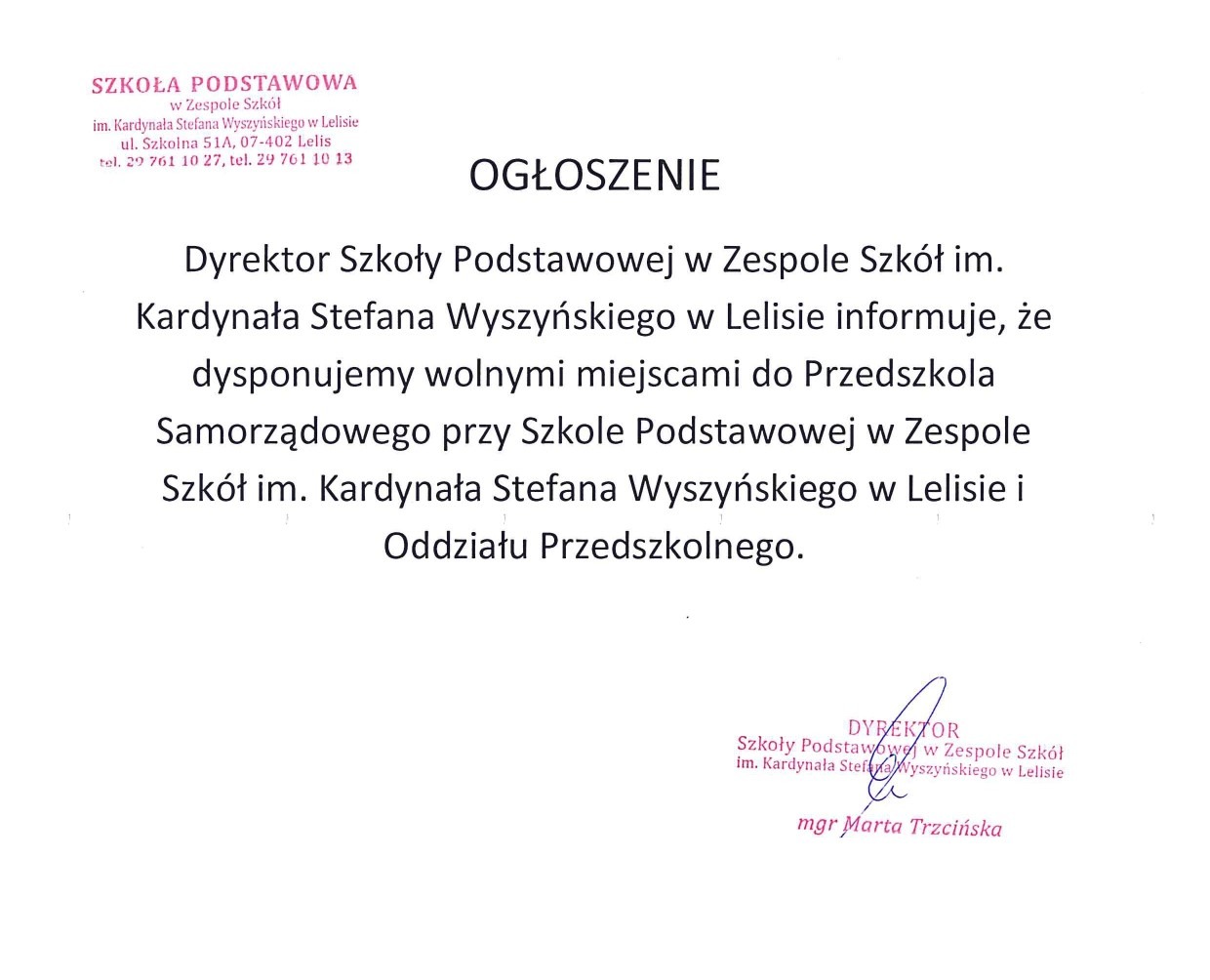 Ogłoszenie_Dyrektora_Szkoły_o_wolnych_miejscach_do_Przedszkola_Samorządowego_przy_SP_w_ZS_im-_Kardynałą_Stefana_Wyszyńskiego_w_Lelisie