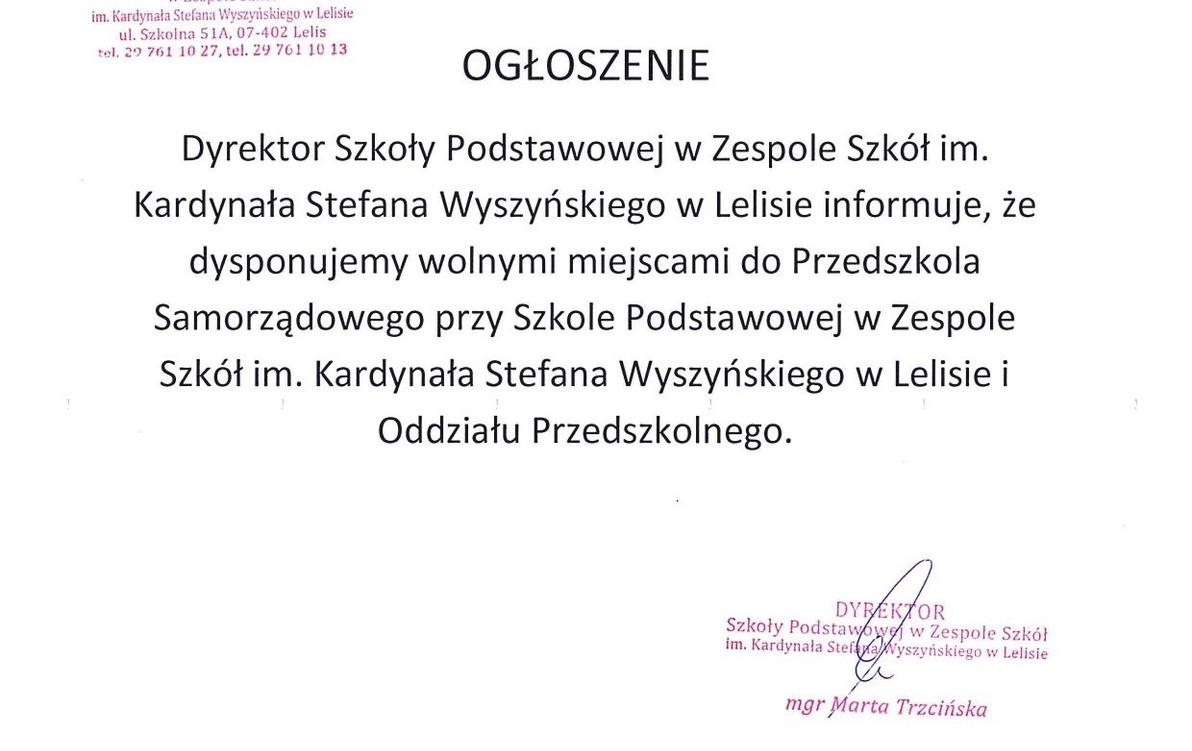 Zdjęcie do Ogłoszenie