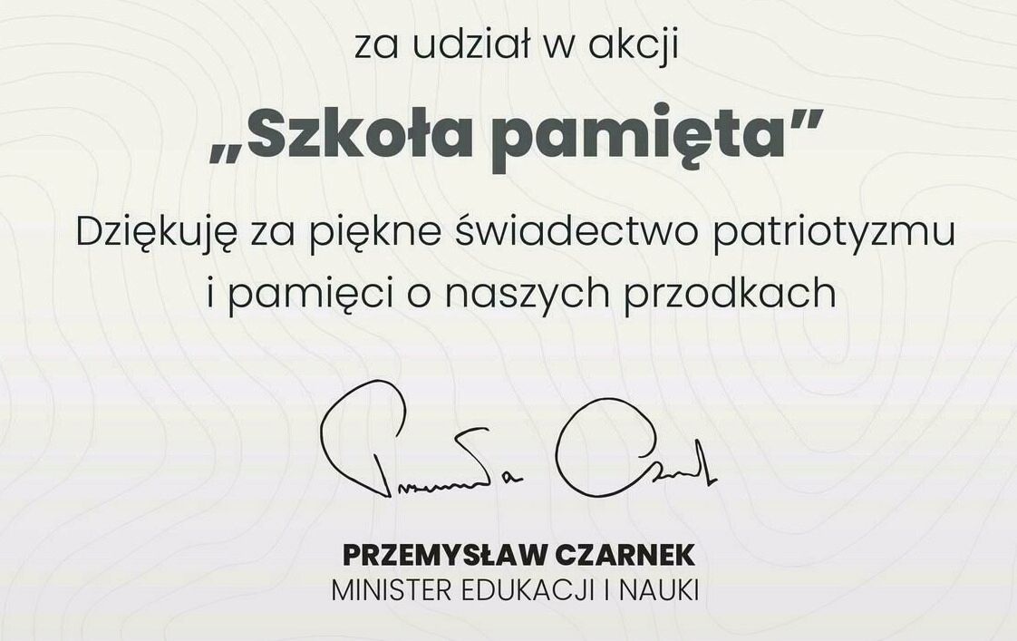 Zdjęcie do Dyplom za udział w inicjatywie Szkoła Pamięta 2023